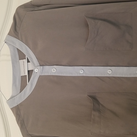 Soft Surroundings Gray 100% Silk Mandarin Collar Button Down Shirt - Picture 2 of 7
